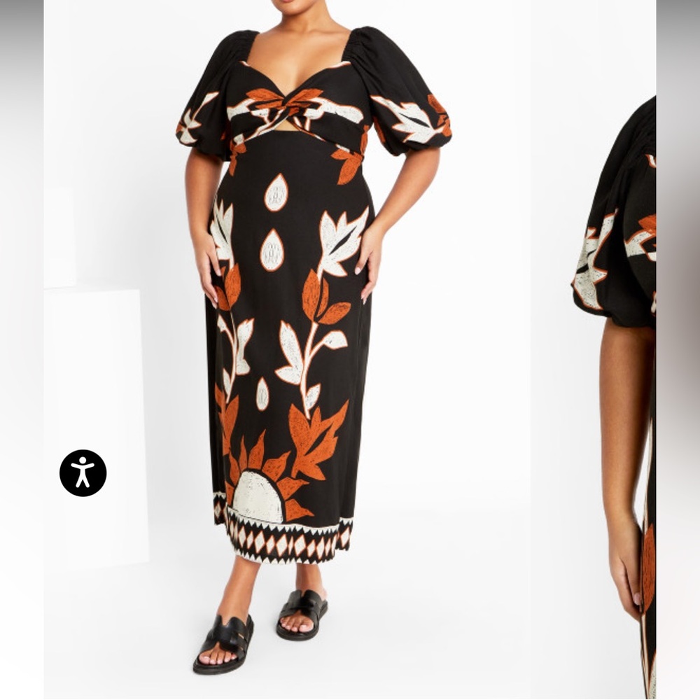 Elegant Black and Orange Floral Women's Dress